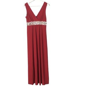 NWT JSP Red Sequins Jewels V-neck Sleeveless Formal Dress S